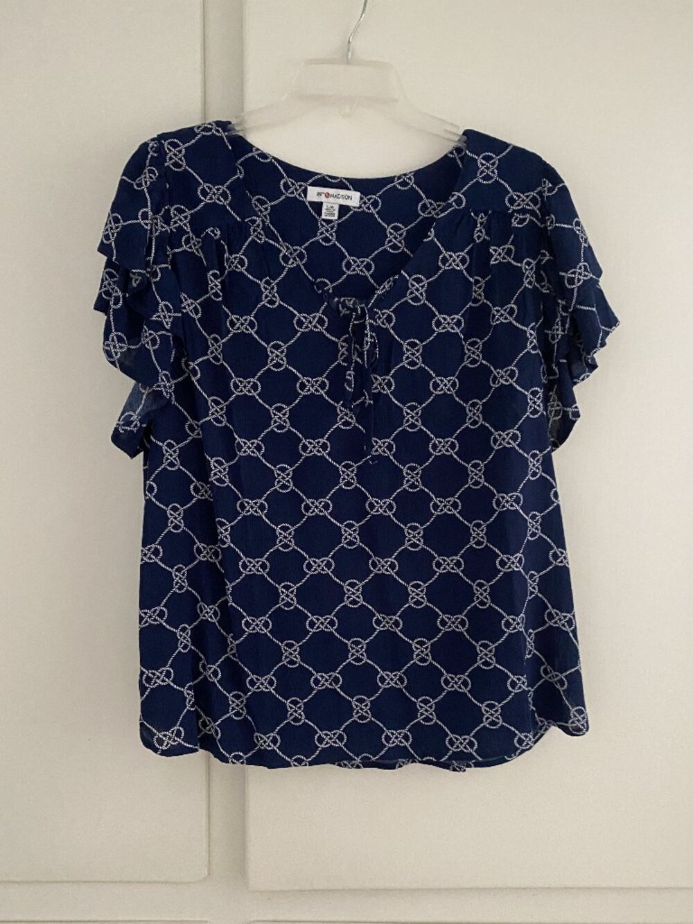 NWT 89th and Madison Rope Print Tie Neck Top Sz L/G
